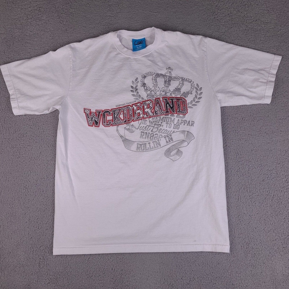 Vintage WCKD T-Shirt Mens XL White Short Sleeve Crewneck Made In USA Cotton